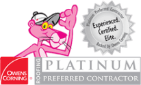 Owens Corning Platinum Preferred Contractor Logo With Pink Panther for Idaho Roofing Contractors