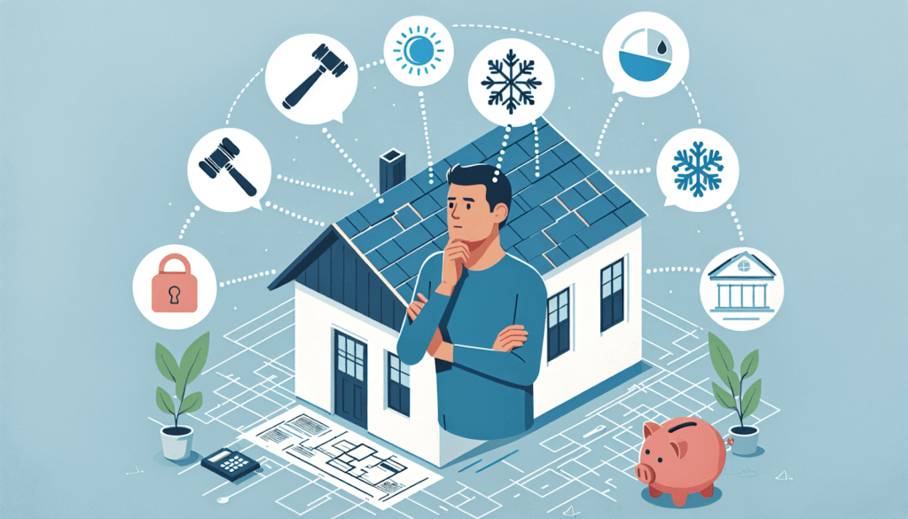 An illustration of a person thinking of all the issues that could happen to their roof.