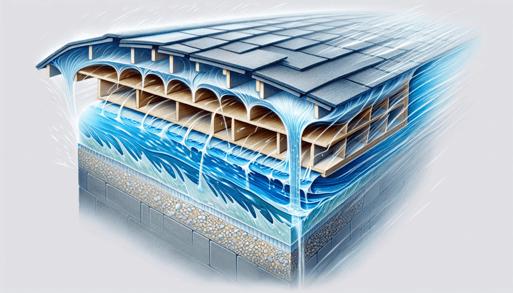 An illustration of roofing materials protecting the underlayment from water.