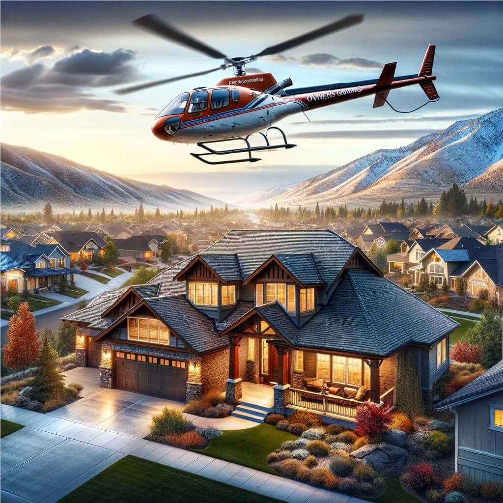 illustrated helicopter over house
